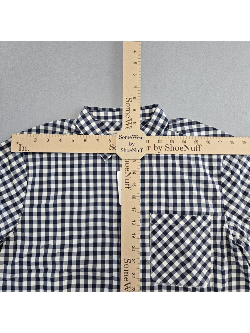Marine Layer Gingham Button Up Shirt Womens M Navy White Pima Cotton Relaxed NWT - Picture 7 of 12